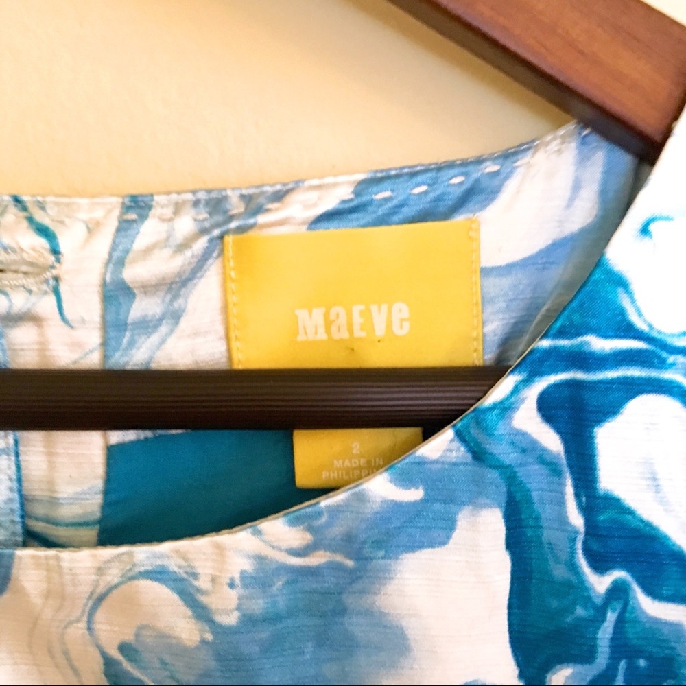 Anthro Maeve Shift Dress Watercolor Blue Marble 2 - Picture 3 of 7